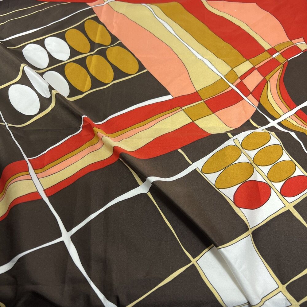 Vintage - Retro - Shawl - Square 31" - 70s style - Brown White Red Ochre